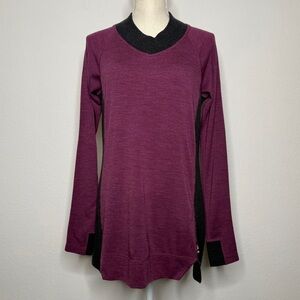 Smartwool Merino Trend Tunic Purple Black High Neck Wool Long Sleeve Size M